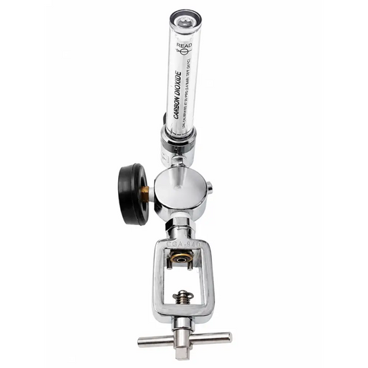Silver ohio medical carbon dioxide flowmeter regulator with pressure gauge and clear carbon dioxide tank