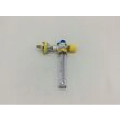 Yellow and silver ohio medical t15uax07411 air oxygen gas regulator with blue knob for pressure compensated flowmeter
