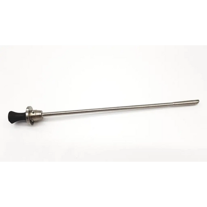 A sleek metallic olympus a0410 standard obturator with a black ergonomic handle and long slender shaft for surgery