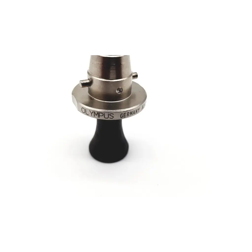 Silver metallic olympus a0410 standard camera lens mount adapter with black rubberized base for surgical use