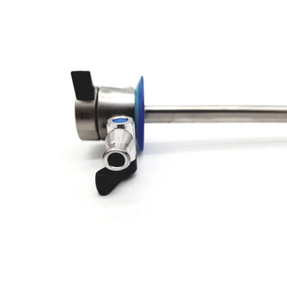 Stainless steel endoscope with black and blue accents showing the front view of olympus a20933a obturator