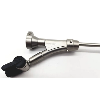 Stainless steel olympus a20975a urethroscope bridge with black ergonomic handle and engraved model number