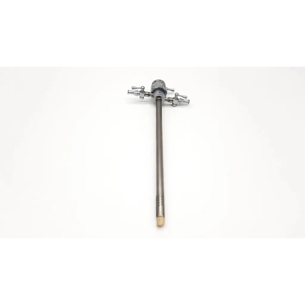 Silver metallic surgical retractor with dual handles and perforated tip for olympus a2181 27fr resectoscope urology