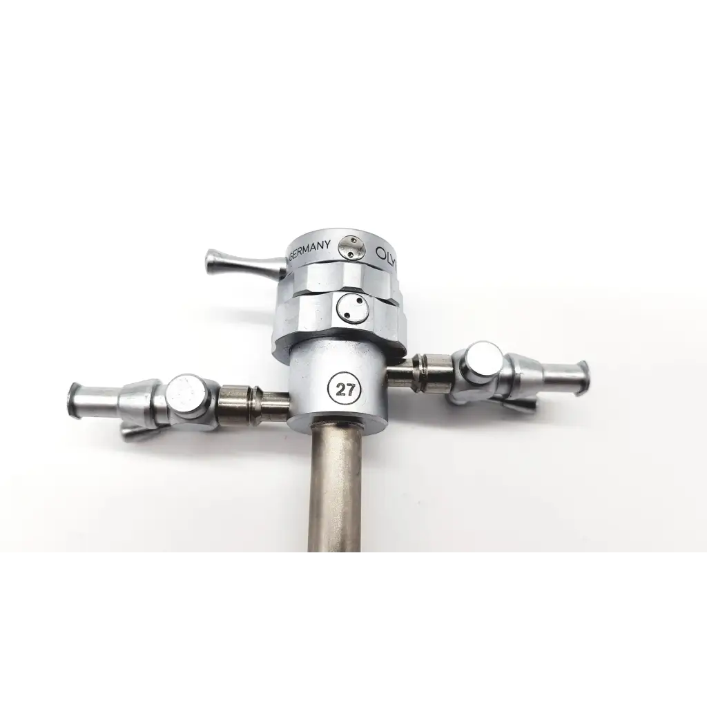 Silver olympus a2181 27fr resectoscope with central shaft and three precision valve arms for urology procedures
