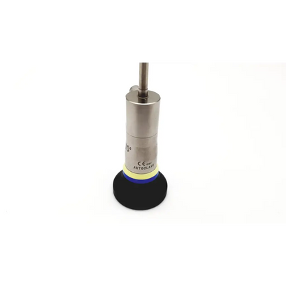 Silver metallic cylindrical medical autoclave with black rubber base and yellow-blue band olympus a22003a 4mm 70°