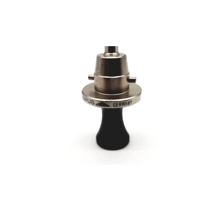 Black rubber-handled coffee tamper with silver metal base engraved olympus germany for olympus a22081a obturator autoclavable