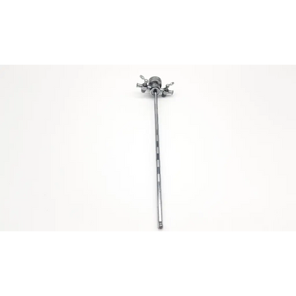 Silver surgical retractor with long slender shaft and cross-shaped handles in olympus a2211 17fr sheath design