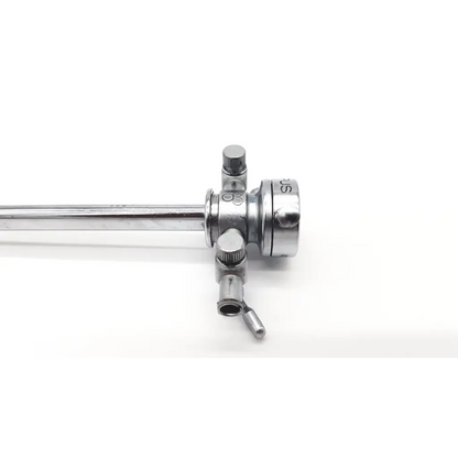 Silver olympus a2214 dual valve cysto sheath with long slender metallic shaft and multiple adjustment knobs on the head
