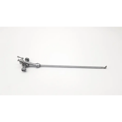 Silver surgical retractor with long slender shaft and adjustable knobs for precise control in olympus a2271 single channel deflector