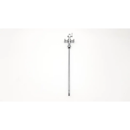 Silver metallic faucet with long spout and dual handles in olympus a2271 single channel deflector design