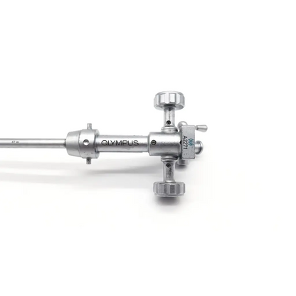 Silver metallic olympus a2271 single channel deflector endoscope with sleek cylindrical body and precision control knobs