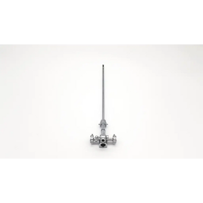 Silver surgical instrument with long slender shaft and complex jointed base featuring multiple ports for olympus a2271 single channel deflector