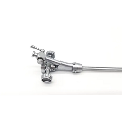 Stainless steel olympus a2271 single channel deflector with slender articulated handle and multiple adjustment knobs