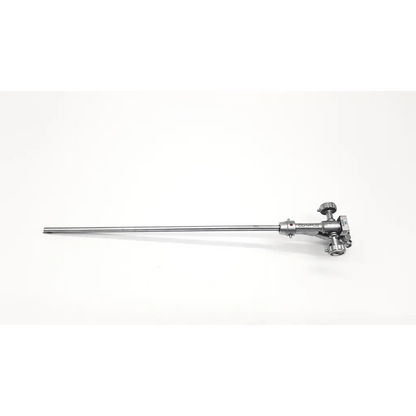 Silver surgical instrument with long shaft and complex knobs from olympus a2279 double channel albarran bridge