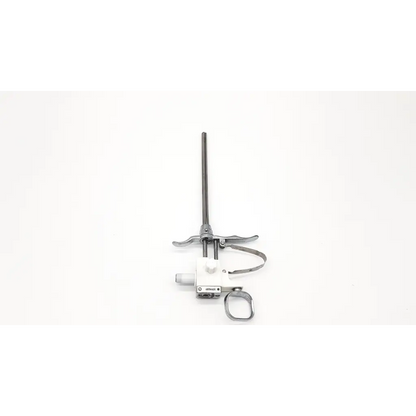 Silver surgical instrument with long slender shaft and dual handles for precision control in olympus a2754 urological instrument