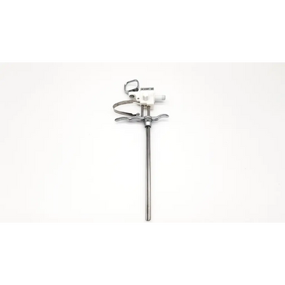 Silver surgical instrument with slender metallic shaft and white ergonomic handle for olympus a2754 urological use