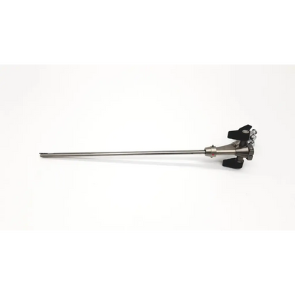 Silver surgical retractor with black ergonomic handles and metallic shaft in olympus a2972 dual channel deflector product