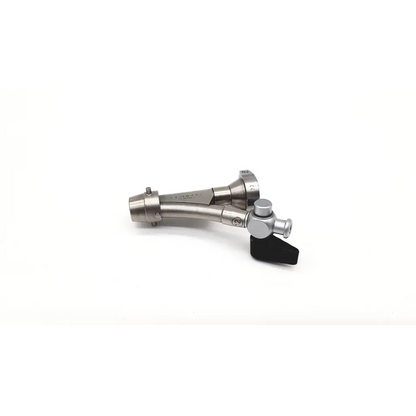 Silver metallic surgical instrument with black plastic handle and adjustment knob for olympus a2976 single channel cystoscope bridge