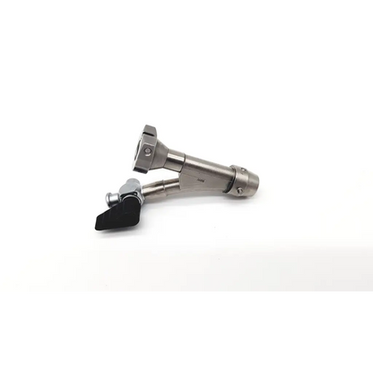 Silver metallic olympus a2976 single channel cystoscope bridge with black plastic handle and adjustable joints