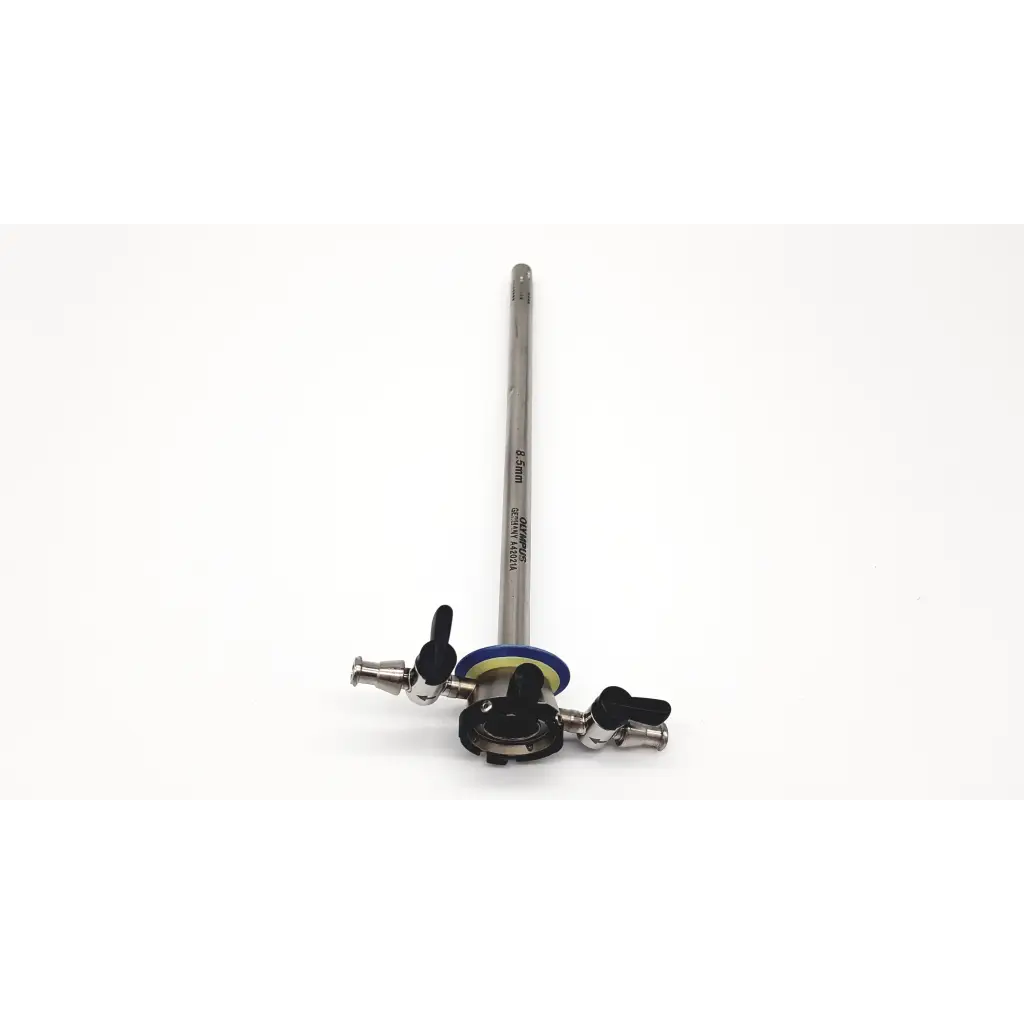 Silver outer sheath with black and blue accents and control knobs for resectoscope urology olympus a42021a