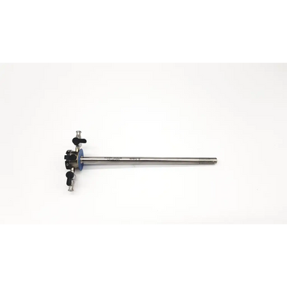 Silver surgical outer sheath with black knobs and blue circular component for Olympus A42021A resectoscope urology use