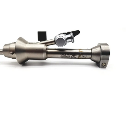 Silver metallic olympus a4764 hysteroscopy sheath 7fr with sleek cylindrical body and black handle attachment