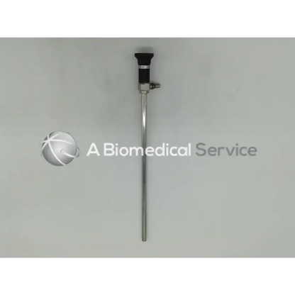 Silver olympus a5254 10mm rigid laparoscope with black-tipped handle and metallic shaft for surgical use