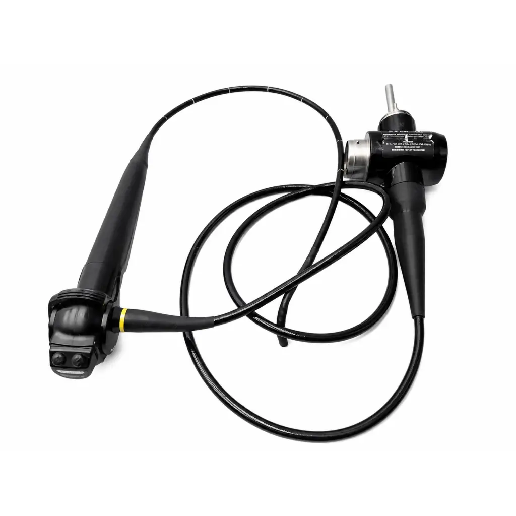 Olympus BF-1T180 EVIS EXERA II black video bronchoscope with flexible coiled cable and metallic control handle medical equipment
