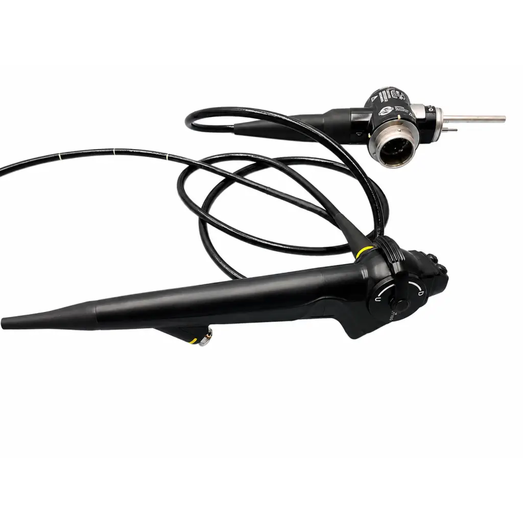 Black evis exera ii video bronchoscope with flexible cable and control knobs for medical equipment use