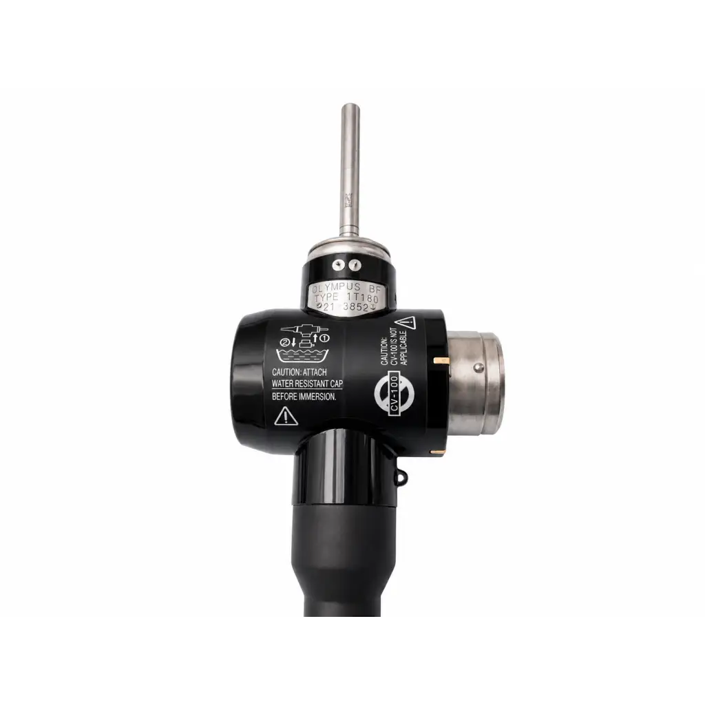 Black olympus bf type 1t160 video bronchoscope with metallic silver tip and connector for evis exera medical equipment