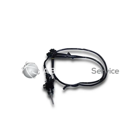 Black flexible Olympus CF-100S endoscope with slender articulated shaft and coiled tubing for medical use