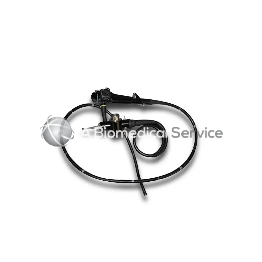 Black Olympus CF-1T100L flexible endoscope with coiled tubing and metallic joints for medical use