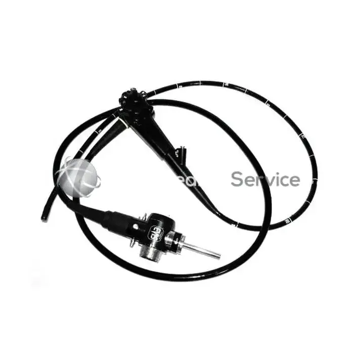 Black flexible endoscope with metallic tip and control knobs for biomedical service olympus gif-140 use