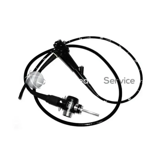 Black flexible endoscope with metallic tip and control knobs for biomedical service olympus gif-140 use