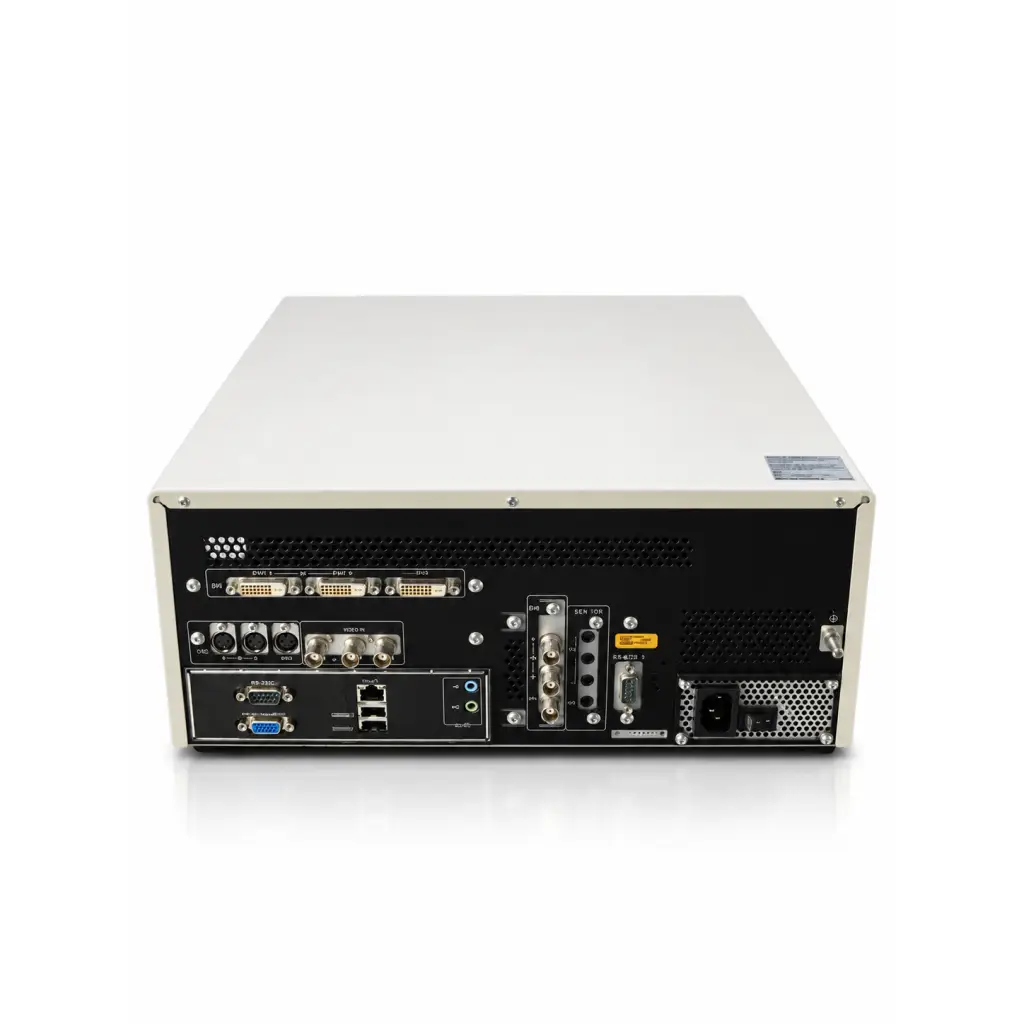 White and black rear panel of olympus imh-20 image management hub with dvi vga ethernet usb and audio ports for medical video recording