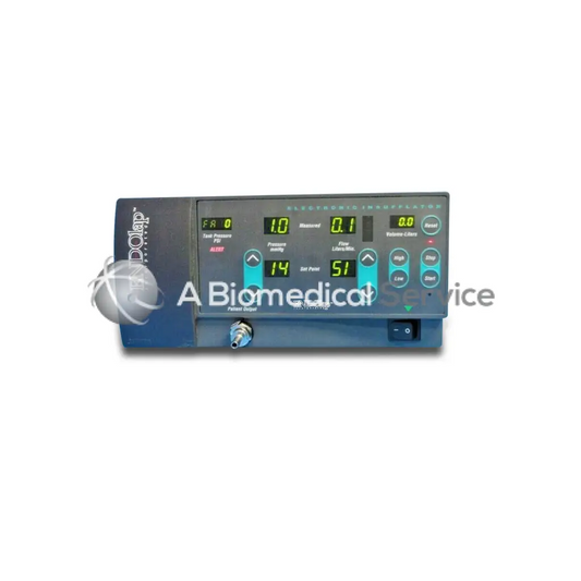 Blue rectangular olympus insufflator 15l electronic inflator machine with digital display and control buttons for biomedical service