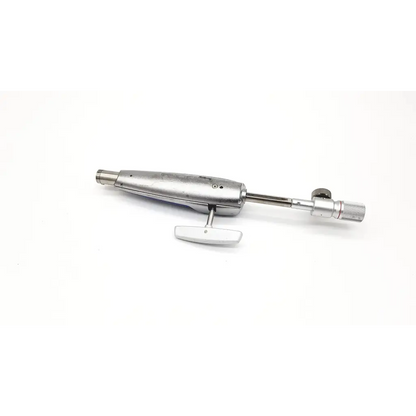 Silver metallic mechanical lithotriptor handle with white plastic grip and knurled knob for olympus maj441 bml system
