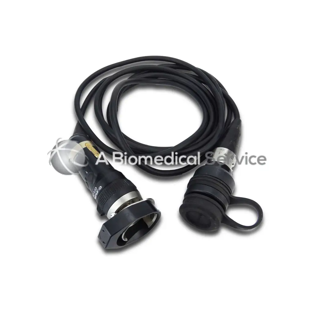 Black flexible coiled medical endoscope cable with metallic connectors for olympus otv-s6 camera biomedical service use