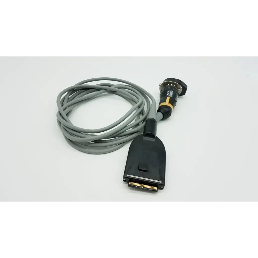 Gray coiled cable with black connectors and gold-plated pins with yellow accent band for olympus otv-s7proh hd autoclavable camera head
