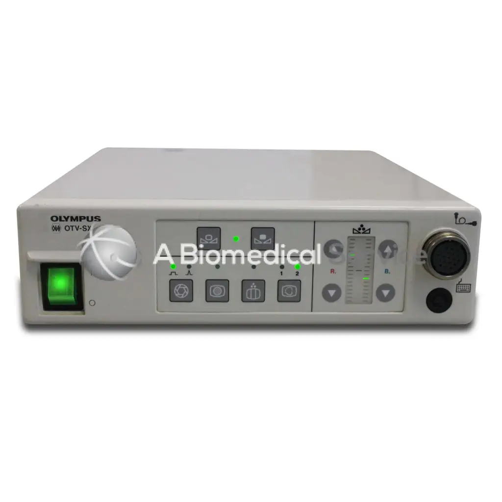Olympus OTV-SX surgical video system console with sleek white casing green power light and control buttons and dials