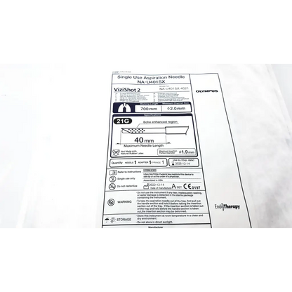 Olympus single use aspiration needle na-u401sx 700mm length 2.0mm diameter with echo-enhanced region for precision use