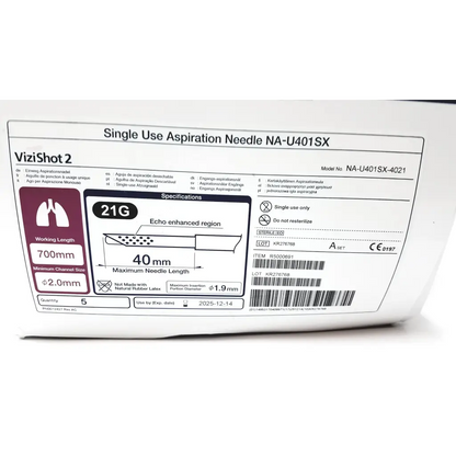 White packaging of olympus single use aspiration needle na-u401sx model vizishot 2 for medical use
