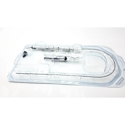 Clear plastic packaging of olympus single use aspiration needle na-u401sx kit with metallic and black-tipped instruments