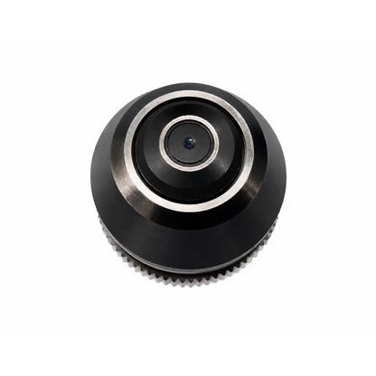 Black and silver olympus uis2 uplansapo 40x microscope objective with textured gear-like base for biomed use