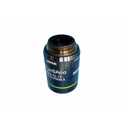 Black and silver olympus uplansapo 20x microscope objective lens with green accent ring biomed certified from japan