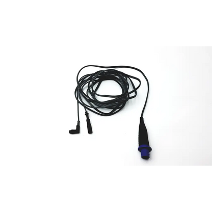 Black coiled olympus wa00014a bipolar hf cable with blue connector and two black l-shaped attachments 4m length