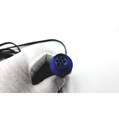 Blue plastic connector with seven circular openings on the olympus wa00014a bipolar hf cable 4m backside