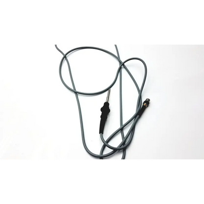 Gray coiled fiber optic cable with black insulated handle and metallic ends for olympus wa03200as fiber endoscopy use