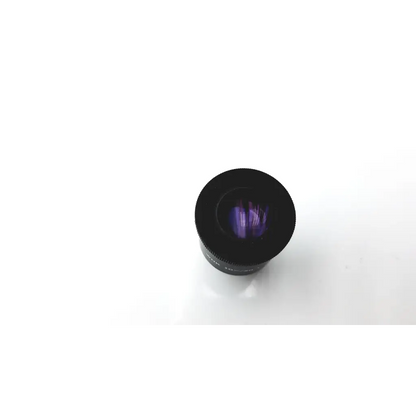 Black cylindrical olympus whk 10x microscope eyepiece with textured grip and reflective purple-tinted glass lens