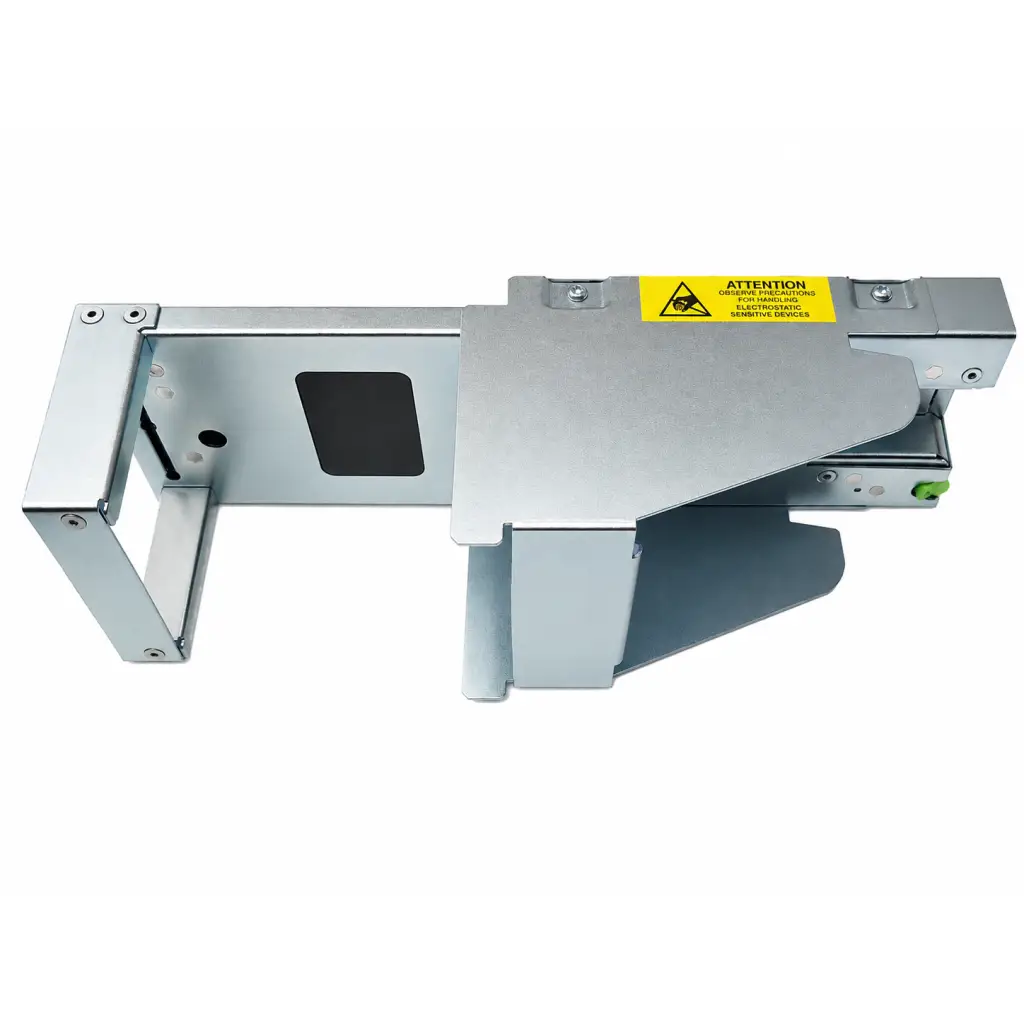 Silver metallic omnicell 14-12002 rev r oral solid dispenser with yellow warning label biomed certified solid dispenser